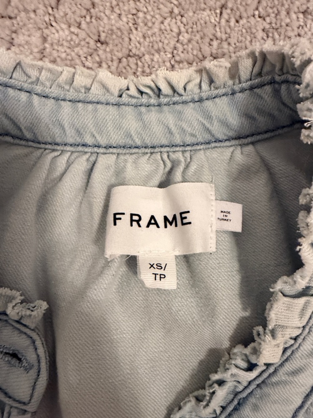 Frame Denim Light Blue Ruffle Neck Top - Picture 2 of 3